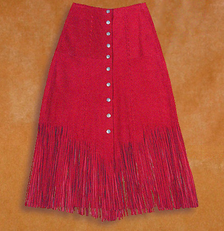 Hand stitched fringed suede skirt